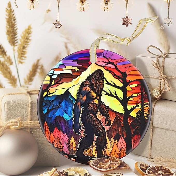 3.5 Inch Ceramic Christmas Tree Ornament, Bigfoot Sasquatch Christmas Ornaments, Heirloom Keepsake, Gift Exchange, Gift Idea, Bauble Present