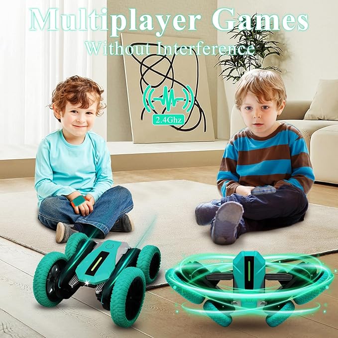 Hand Gesture Sensing Double-Sided Remote Control Car,360ยฐ 4wd Off-Road with Lights & Music Indoor/Outdoor Toy for 6-12 Age Boys Birthday Gift (Green)