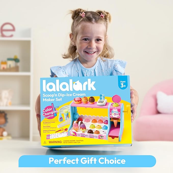 Ice Cream Maker Pretend Toy for Role Play, Play Food Toy Set, Play Kitchen Accessories, Christmas Preschool Gifts for Girls Boys Kids Toddlers Age 3+