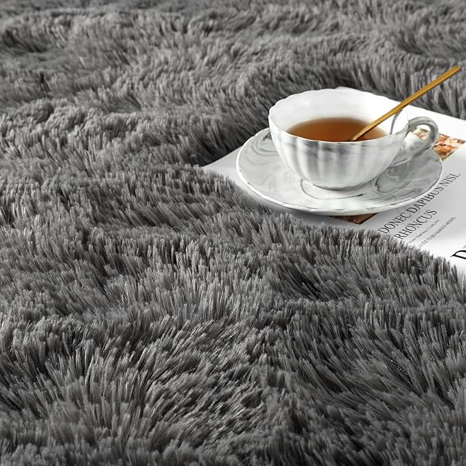 Ompaa Fluffy Runner Rugs, Super Soft Shaggy Carpet Fuzzy Long Fur Rug for Bedroom Living Room Dorm, Plush Kids Playroom Baby Girls Nursery Decor Mats, 2x6 Feet Dark Gray