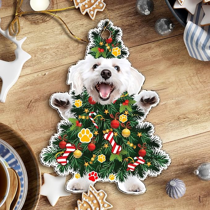 2025 Maltese Dog Christmas Tree Ornament - Festive Holiday Acrylic Hanging Decoration with Adorable Maltese Dog - Malta Puppy Christmas Tree Topper Ornament