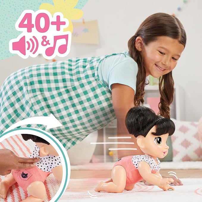 Baby Alive Crawl 'n Play Katie Kat Electronic Crawling Baby Doll Set, Black Hair, Kids Toys for Girls & Boys 3 Years & Up, 10.75 Inches