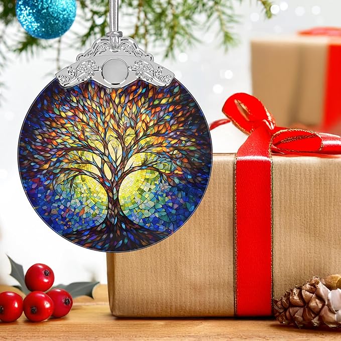 2025 Ornaments for Christmas Tree - Stained Glass Tree of Life Holiday Decor - Christmas Ornament and Gift Idea for Mom, Gift Exchange