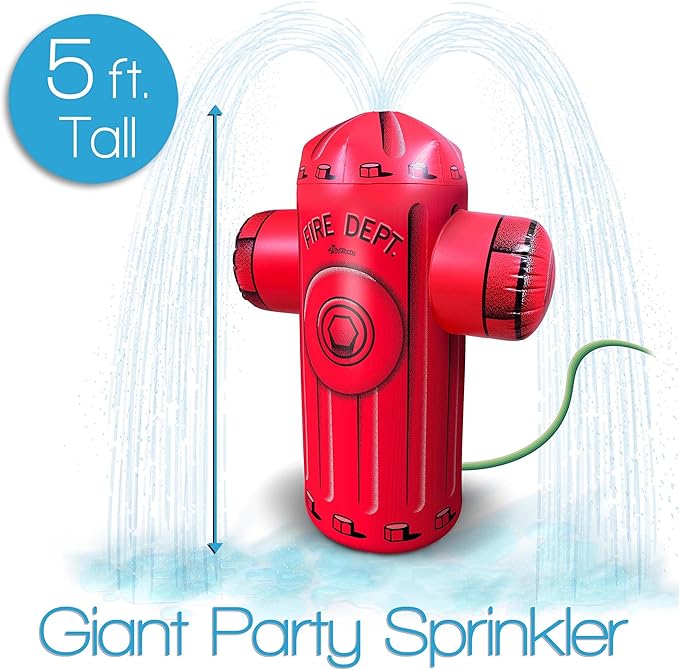 GoFloats Giant Inflatable Fire Hydrant Party Sprinkler - 5 Feet Tall Yard Sprinkler for Kids Summer Fun
