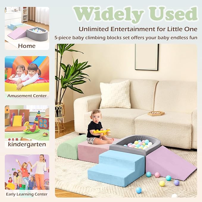Climbing Toys for Toddlers, Foam Climbing Blocks and Ball Pit for Baby, 5-Piece Soft Toddlers Climbing Toys,Climbing Crawling Toy Soft Foam Blocks Activity Play Set(Balls not Included)