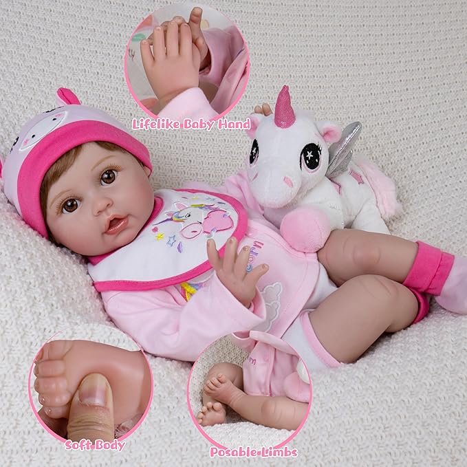 Lifelike Reborn Baby Dolls, 22-Inch Soft Cloth Body Realistic Baby Dolls with Clothes and Toy Accessories - Birthday Gift for Kids 3+