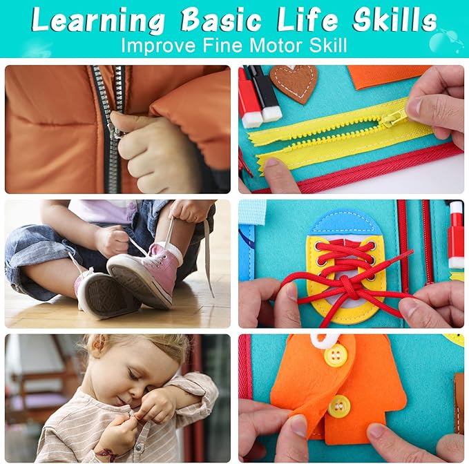 Busy Board for Toddlers 2-4, Montessori Travel Toy for Plane/Car, Educational Sensory Toy for Toddlers 1-3, Preschool Activities Board for Developing Fine Motor Skills, Gift for Boys Girls