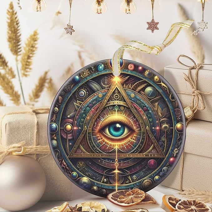 3.5 Inch Ceramic Christmas Tree Ornament, Wisdom Eye Christmas Ornaments, Heirloom Keepsake, Gift Exchange, Gift Idea, Bauble Present