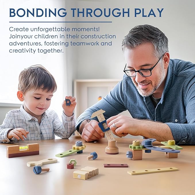 ROBOTIME Kids Tool Bench, Wooden Tool Workbench for Toddler, Tool Bench with Play Tools Set and Large Storage Space, Toy Workbench Workshop for Boys and Girls, Gift for Ages 3+