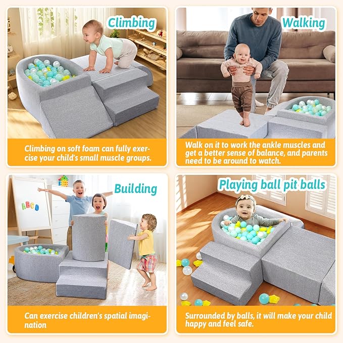 Soft Foam Climbing Toys for Toddlers Indoor, Climbing Blocks Play Equipment with Ball Pits (Balls Not Included) - Sliding & Building for Baby Gift