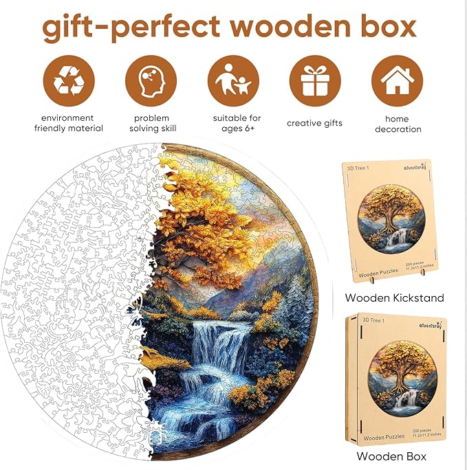 Wooden Puzzles for Adults, Tree of Life Waterfall River Wooden Jigsaw Puzzles 500pcs,16.5x16.5in, Royal, Unique Shape Adult Puzzles,Irregular Creative for Adults and Kids Family Game