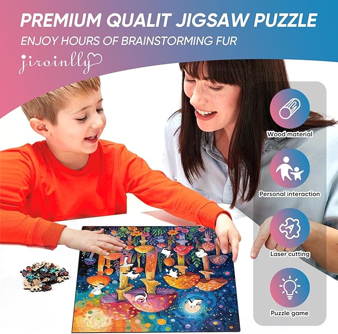 Wooden Puzzles for Adults, 500 Pieces Mushroom Wooden Jigsaw Puzzles for Adult and Kids, Wooden Puzzle Adults Creative Christmas Toy Gifts for Friends Family