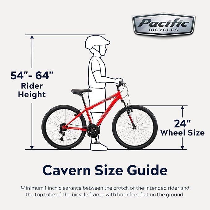 Cavern Mountain Bike for Youth or Adult Boys Girls, 7 or 21-Speed Twist Shifter Options, 20/24/26-Inch Wheels, 11 to 17.5-Inch Steel Frame, Front Suspension, Kickstand Included