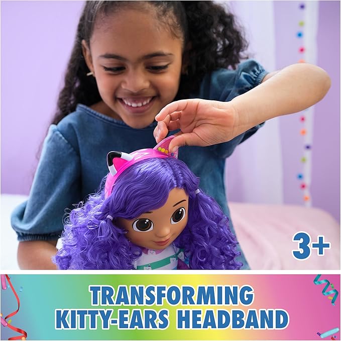 Gabby's Dollhouse, Sing & Celebrate Gabby Girl Doll, 13-Inches Tall with Sound Effects & Reversible Cat Ears, Kids Toys for Girls & Boys Ages 3+