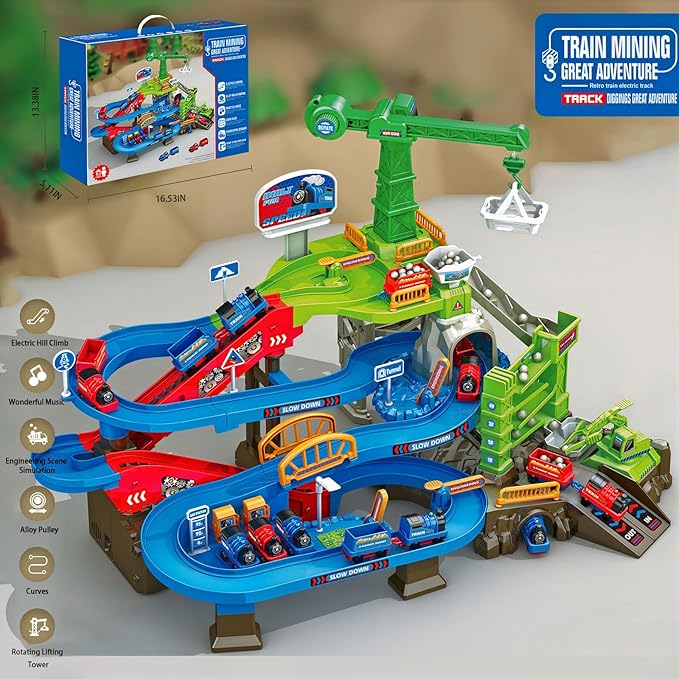 Construction Vehicle Toys Race Car Track for Kids Age 3-8 Train Set Best Birthday Gift with 4 Mini Engineering Cars