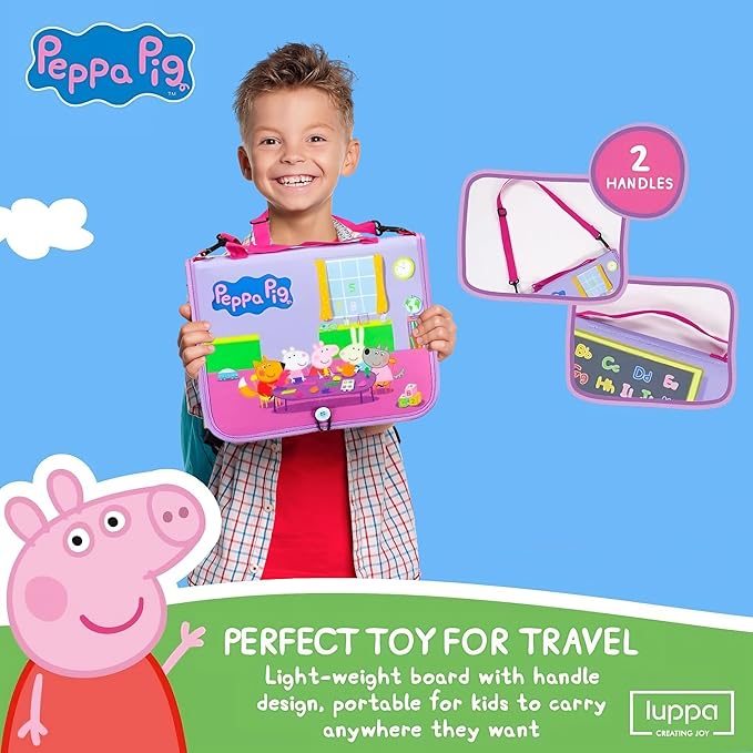 Peppa Pig Toddler Busy Board โ Montessori toys for 1 2 3 4 Year Old, Educational Activity Sensory Board for Preschool Learning Fine Motor Skills, Gift Toys for Boys Girls, Airplane Car Travel Toy