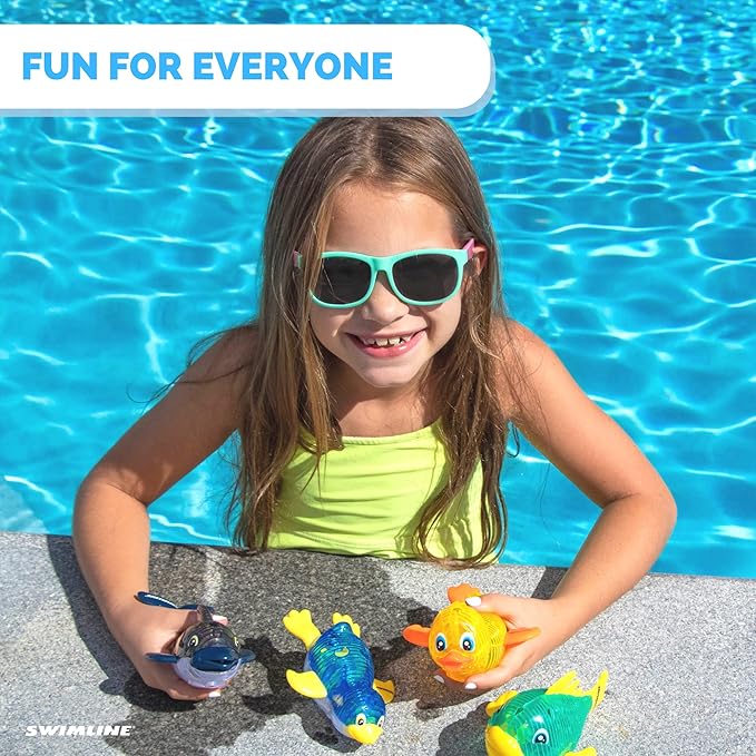 Swimline Original 4-Pack Diving Toys LED Light-Up Glowing Sea Animal Fun Pals Catch The Fish Retrieval Game for Swimming Pool & Bath Tub for Kids Multi Color Flashing Underwater Dive Practice Learn