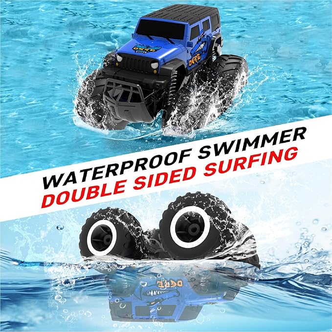 1/16 Remote Control Monster Truck : 4x4 Off Road Waterproof Rc Jeep Combines Amphibious and All Terrain Traversal, Birthday Gift for Boys & Girl Ages 6-12 (Blue SUV)