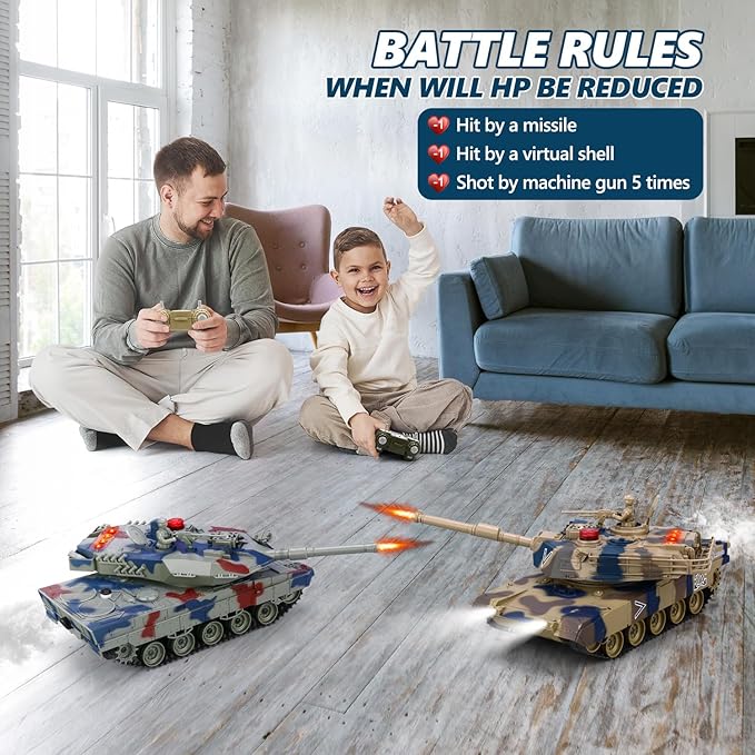 RC Tank Set, 1/24 Scale Army Battle Tanks with Life Indicators and Spray, 35 Mins Playtime Remote Control Military Toys, Set of 2 RC Vehicles for Kids and Adults