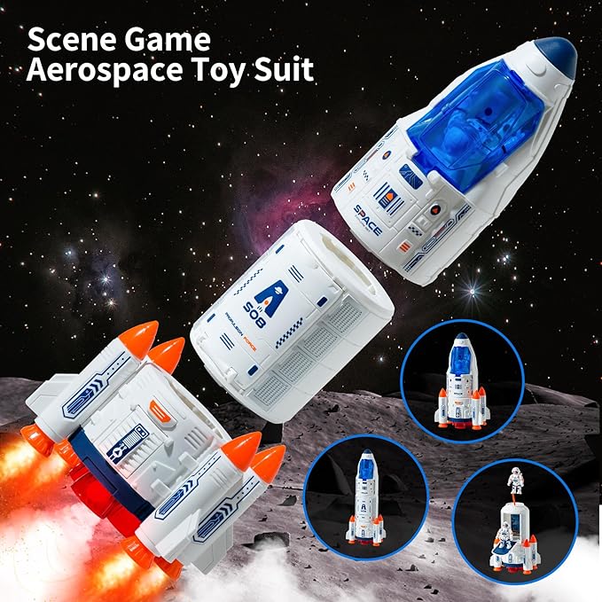 Space Shuttle Rocket Ship - Lights Up, Blast Off Sounds, Astronaut & Space Adventure Toys, Kids Science Educational