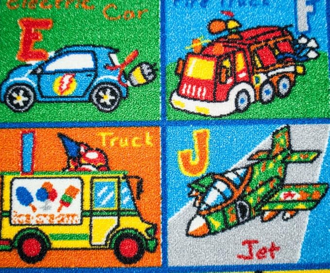Kids Rug ABC Transportation Area Rug 5x7 (Approx : 4'11" X 6' 10") Non Slip Gel Backing