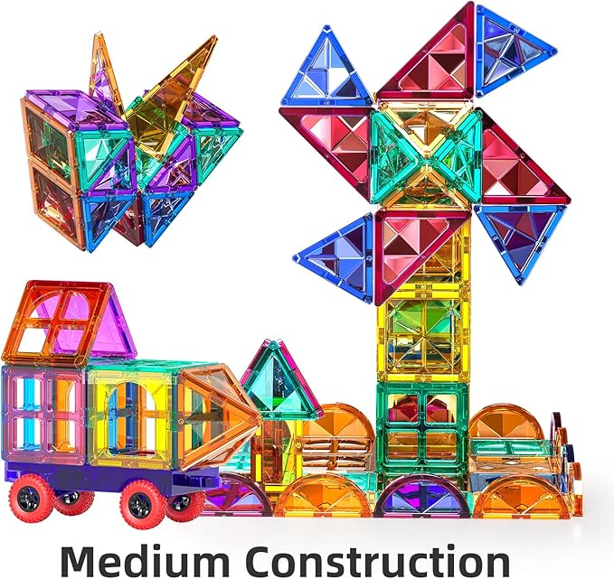 TEMI Magnetic Tiles,180 Piece Building Blocks, Magnets Building Set, STEM & Learning & Education Toys Christmas Toy Gift for Ages 3 4 5 6 7 8+ Year Old Toddler Kids Boys and Girls