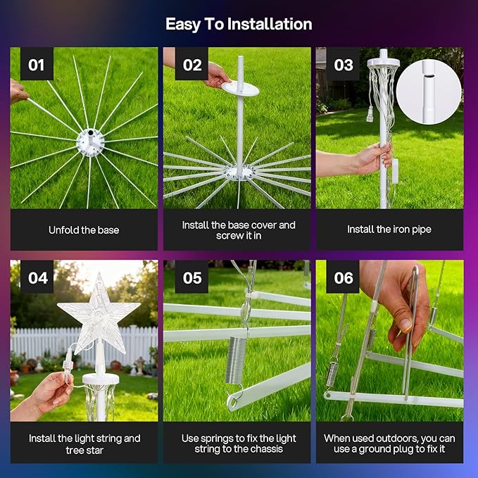 REYLAX 8FT Outdoor Christmas Cone Tree with 340 LEDs, RGB Color Changing Pre-lit Smart Christmas Tree Lights, DIY Lightshow, Music Sync, Outdoor Decoration Lights, App & Remote Control