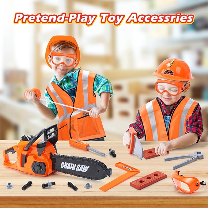 Skirtoy Toy Chainsaw for Kids, Family Day Games Pretend Play Series Kids Tool Set, Outdoor Electronic Chainsaw Toy Tool Set, STEM Preschool Toddler Tool Set, Thanksgiving for Kids