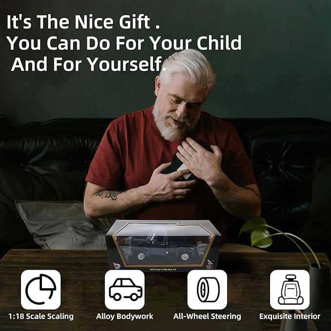 1953 Ford F-100 Pickup Truck 1/18 Scale Die-Cast Metal Model Alloy Collection Cars with Display Case, with Opening Doors, Best Gift for Men, Dad & Kids 14+ Years(Dark Blue)