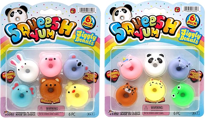 JA-RU Mochi Squishy Donut Animals (24 Pack; 144 Toys Assorted) Kawaii Mini Squishies for Kids. Stress Relief Fidget Toys. Bulk Party Favors Birthday Goodie Bags Classroom Prizes. 3352-24