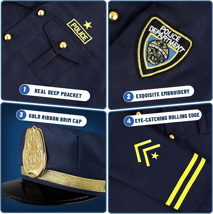 GIFTINBOX Police Costume for Kids With Accessories - Officer Costume for Boys Girls, Halloween Costumes