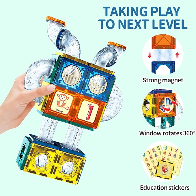 Glowing Marble Run Construction Set with 15 Glow in The Dark Glass Marbles, STEM Gifts for Boys and Girls, Building Project Toy