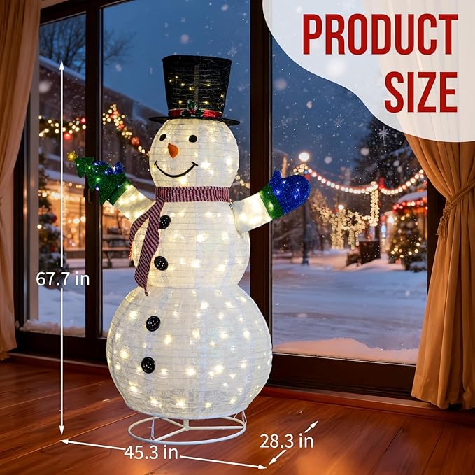 Snowman Outdoor Christmas Decorations with 120 LED Lights, 4ft Lighted Snowman with Metal Stand, Holiday Ornaments Xmas Decor for Home Porch Patio Yard Party (White with Small Tree, 5.7 FT)