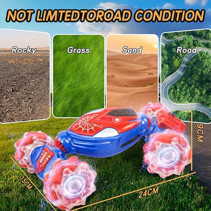 4WD Remote Control Gesture Sensor Car, Gesture Sensing Rc Stunt Car with Light & Music & Spray,for 6-12 Year Boys & Girls,Double Sided Drift Truck Off Road 360° Flips,Birthday for Kids