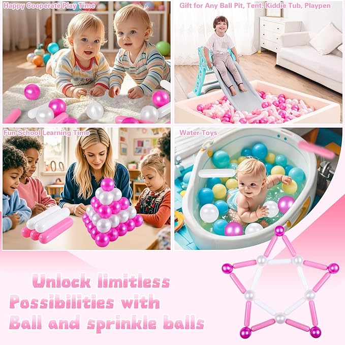 Ball Pit Balls and Strips for Ball Pits, 50 200 500pcs Cute Plastic Star Toy Balls for Kids, Baby Toddler 1-3 Birthday, Bounce House, Play Tent, Baby Pool Water Toys, Party