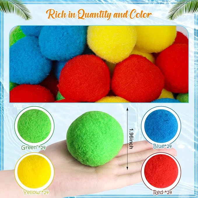 DIYASY 96 Pcs Reusable Water Balls, Sponge Soaker Balls Water Balloons for kids Outdoor Games Toys Summer Backyard Outside Pool Party Fun Adults Boys Girls