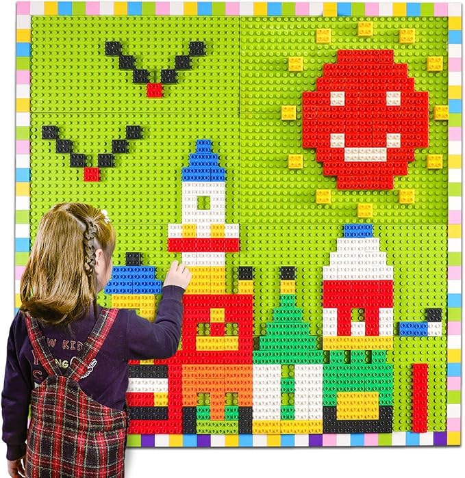 Build On Wall or Table - Customize Building Block Wall, 8 Pack (10" x 20") Self Adhesive Building Base Plate, 440 Pcs Compatible with All Major Brand Brick - Fastest Easiest DIY Fun Wall and Desk