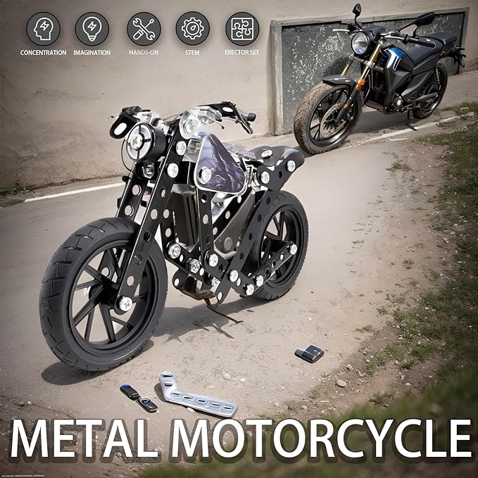 Metal Model Motorcycle Kits - 117 Pcs Erector Sets for Boys Age 8-12, Motobike Building Toys, STEM Kits for Kids Age 8-10, Assembly Car Project for 14 and Up, Gifts for 15 16 Year Old Boys and Adults