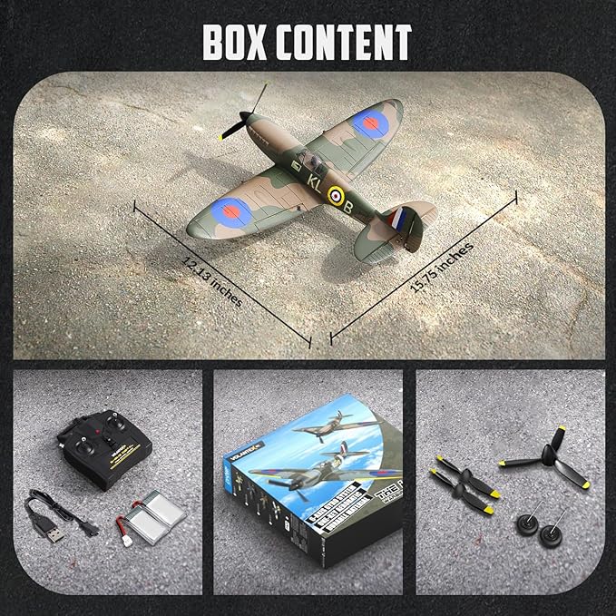 VOLANTEXRC RC Plane Spitfire Fighter 4CH Remote Control Airplane RTF with Aileron, Gyro, Aerobatics & 3 Modes to Fly, Hobby Radio Controlled Warbird Aircraft for Adults, Beginners, Boys (Green)
