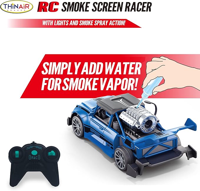 Nature Bound Remote Control Car, Smoke Screen Racer, 2.4 GHz RC Vehicle with Spraying Mist & Light for Kids, Sport Racing Hobby Toy for Boys & Girls (Blue)