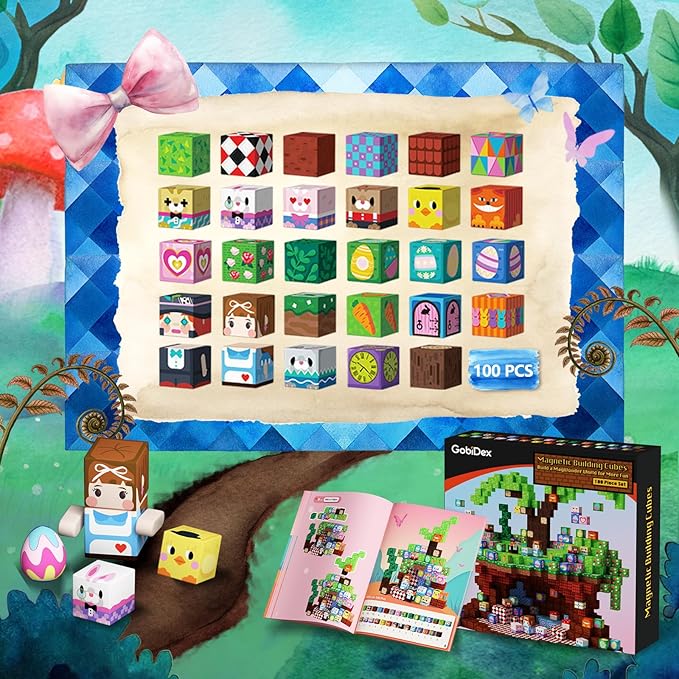 GobiDex 100PCS Magnetic Blocks Building Toys for 3+ Years Old Girls Boys, Game-Based Build MagWonder with Sensory Construction Set, Birthday Gifts for Kids(1inch)
