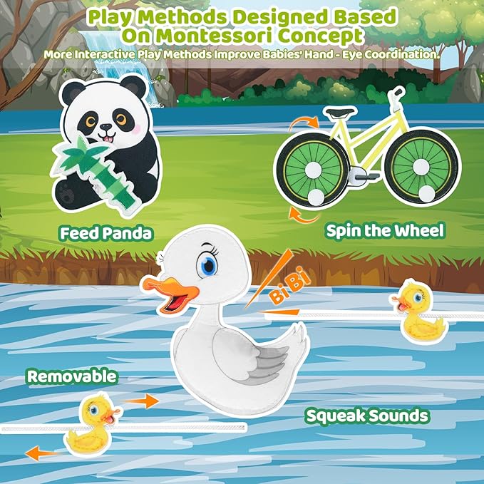 Busy Book for Toddlers 1-3,Montessori Plane Toys Busy Board for 1 Year Old with Fishing Game Finger Puppet Motor Skill,Educational Learning Quiet Activity Sensory Book, 1 2 3 4 Boy Girl Birthday Gift