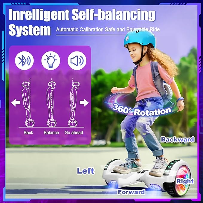 Self Balancing Scooters with Bluetooth & Corlorful LED Lights, Gifts for Kids & Adults & Girls & Boys, for All Ages