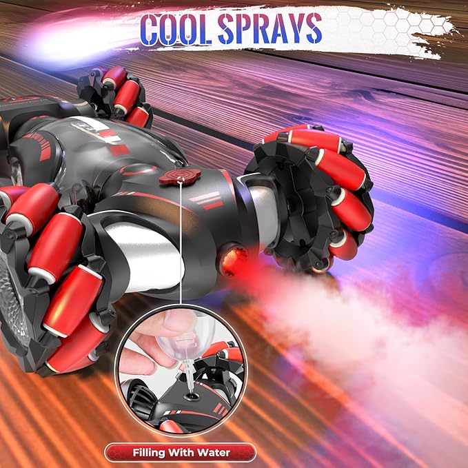 Gesture Sensing RC Stunt Car Toys for 6-12 Boys Girls, Birthday Gifts for Kids, 2.4Ghz 4WD Hand Controlled RC Car with Light & Music & Spray, Double-Sided 360° Rotating