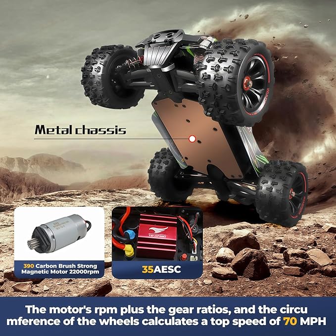 1/14 Fast RC Cars for Adults 48+ KM/H. 4WD All Terrain High Speed Remote Control Car.with 2.4 GHz Remote Control.with LED Shell Lights,Two Rechargeable Batteries Truck for Adults & Kids