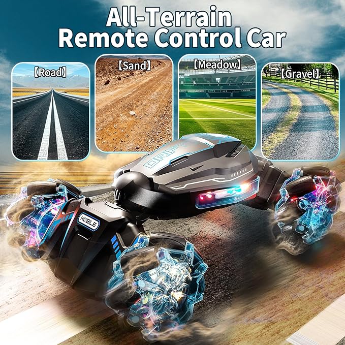 4WD Remote Control Car for Boys,2.4GHz Gesture Sensing Drift RC Cars,360°Flips Off-Road Hand Controlled RC Stunt Car with Lights Music,Toy Car Birthday Gifts for Boys Kids Age 6+ (Blue