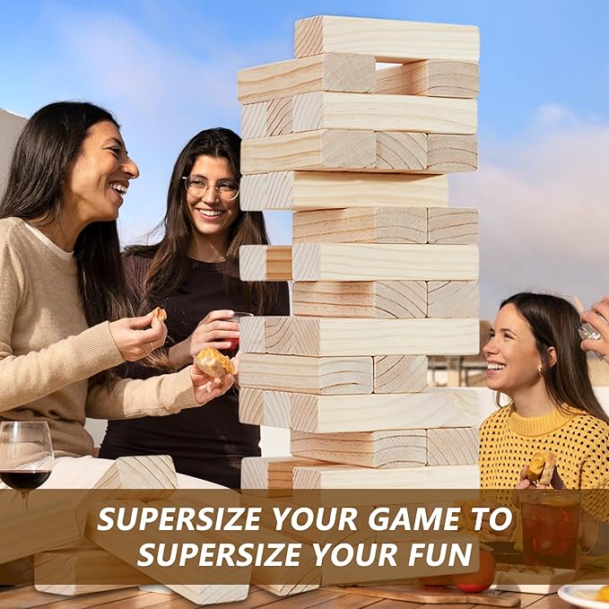 X-Large Size Giant Tumble Tower, 60 Blocks Outdoor Games Stacking Games Includes Dice Carrying Bag Scoreboard, Stacking Over 5FT for Backyard Lawn Party Playing
