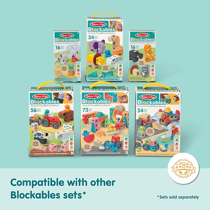 Melissa & Doug Blockables™ Town Snap and Play, Mix and Match Connectable Wooden Building Blocks Play Set Toy for Preschool Boys and Girls (73 Pcs)