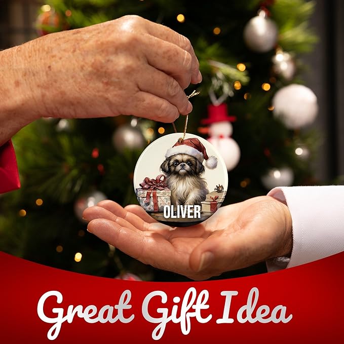 Pekingese Personalized Dog Ornament - Pet Ornament for Christmas Tree - 3" Round Ceramic - Printed in USA - Choose from 200 Breeds - Dog Mom - Dog Dad - Xmas Decoration DOG0155