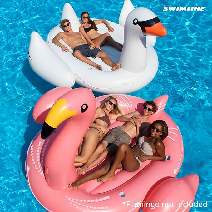 SWIMLINE ORIGINAL 19671 Double Inflatable Swan Pool Float Floatie Ride-On Lounge W/ Stable Legs Wings Large Rideable Blow Up Summer Beach Swimming Party Lounge Big Raft Tube Decoration